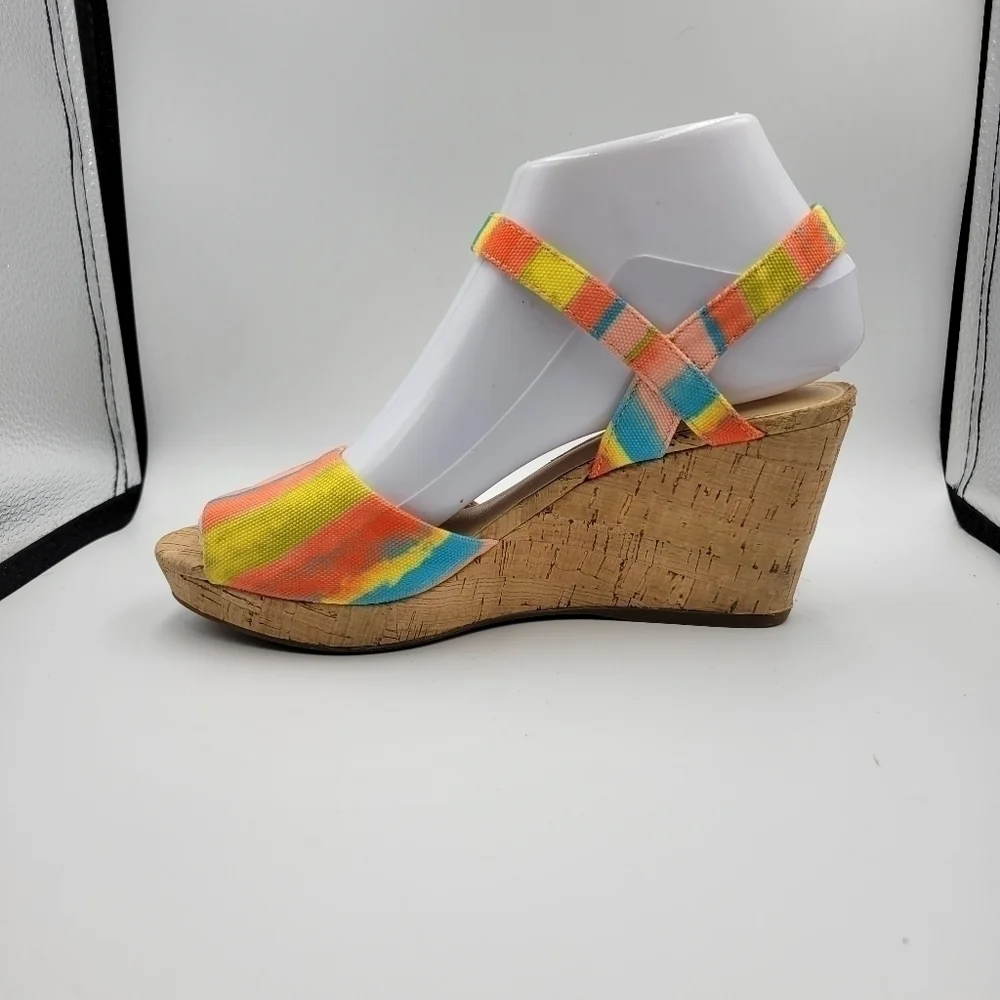 Alex Marie Bright Striped Wedge Heel Sz 6.5